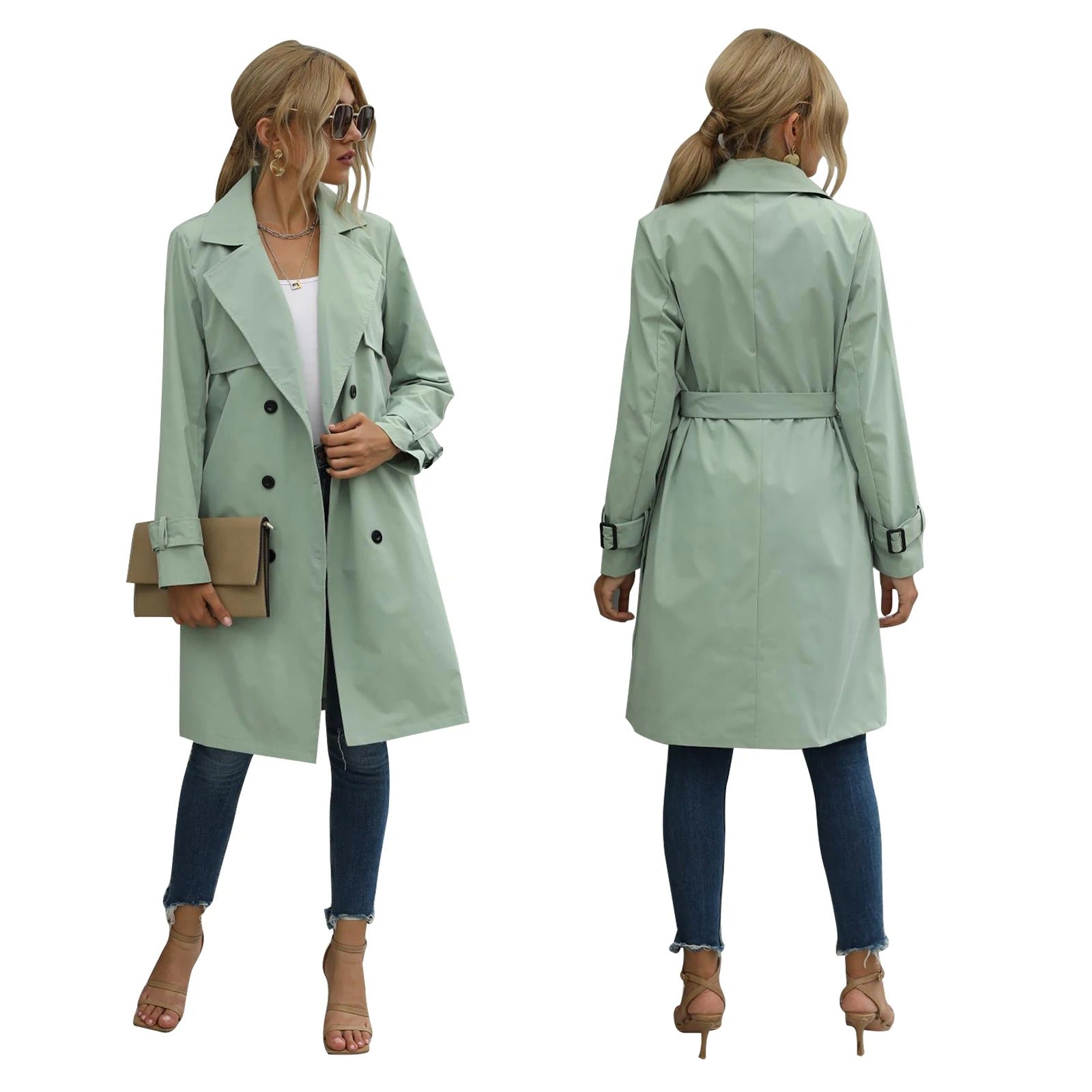 Kvinnors Trench Coat Jacka Klassisk Stil Polyester Bomull 3