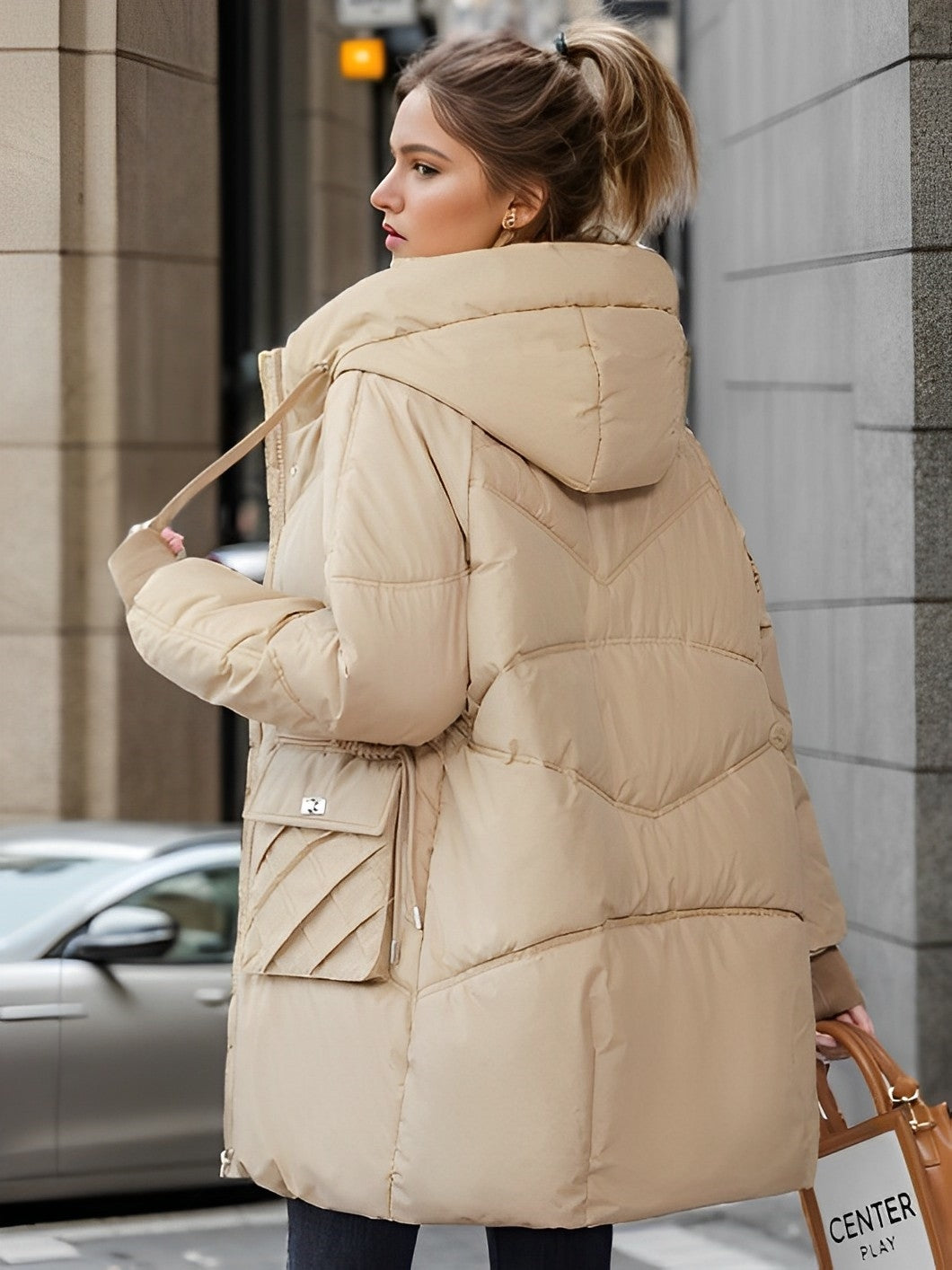 Dam Vinterjacka Tjock Med Huva och Fickor-2