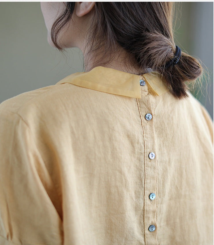 Dam Blus Vintage Linne Elegant Design-2