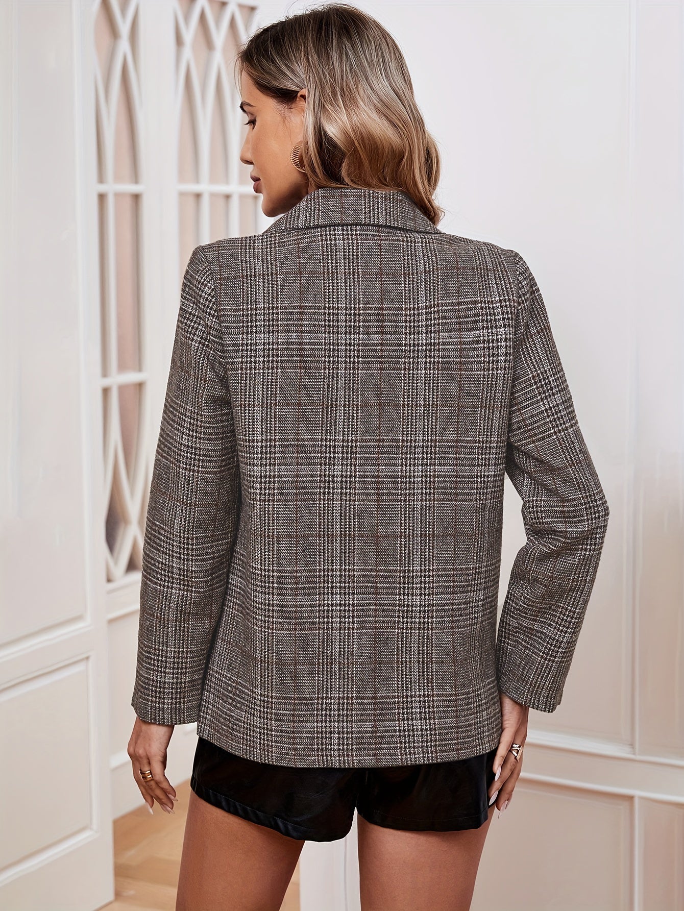 Dam Blazer Rutig Design Lång Ärmar Högkvalitativt Tyg-3
