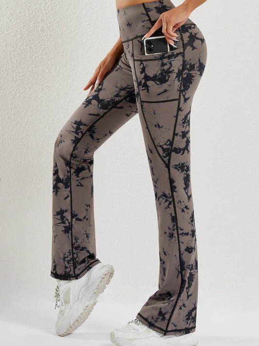 Dam Flared Yoga-byxor Hög Midja i Batikdesign Polyester-1