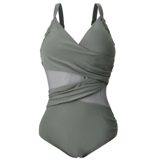 Dam Monokini Baddräkt Enfärgad Plusstorlek Spandex-1