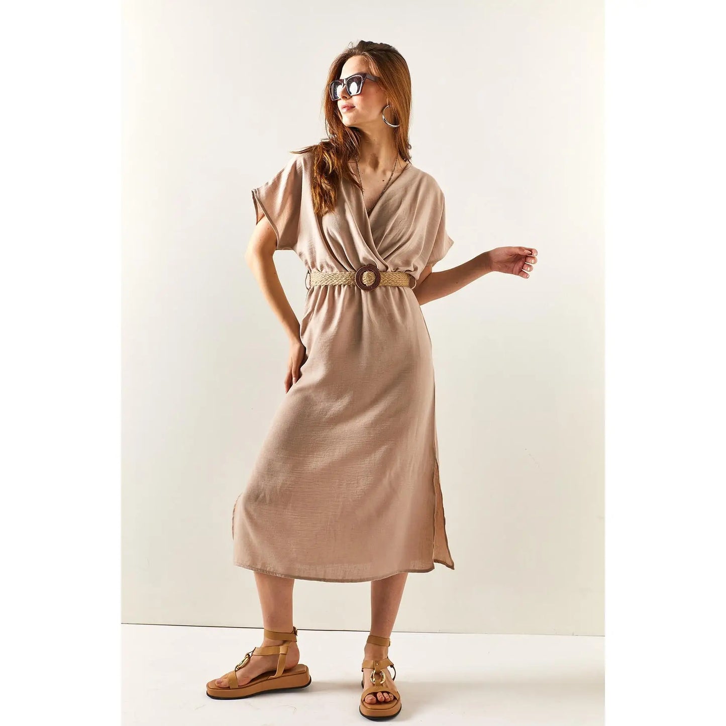 Dam Sommarklänning Med Dubbla Slitsar i 100% Bomull-3