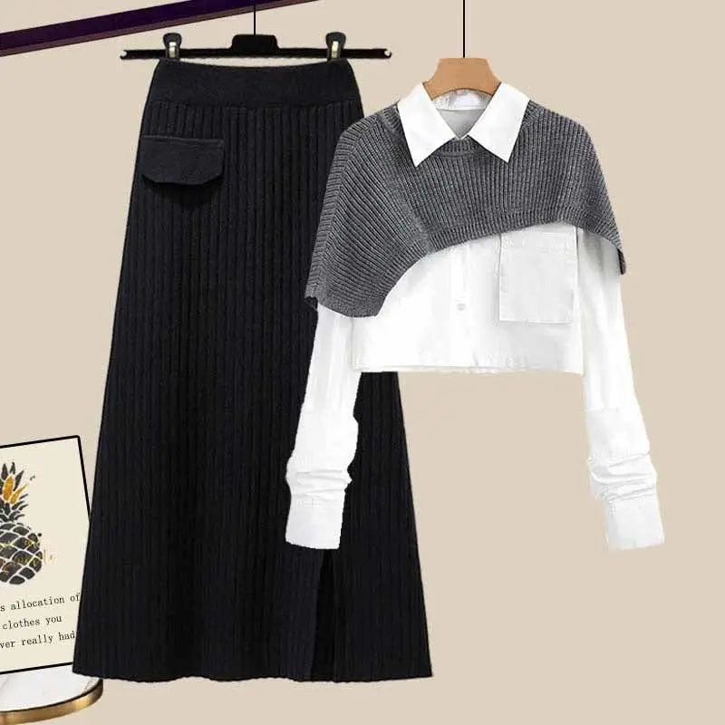 Variant image for Dam Outfit Stickad Tröja Kjol Halsduk Akrylblandning-5