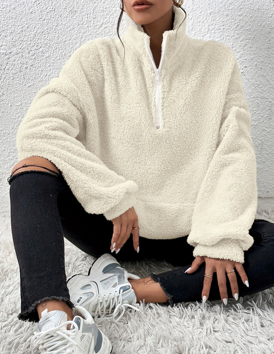 Dam Fleecetröja Bekväm Design Mjuk Fleece Vintertröja-1