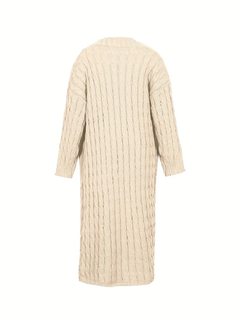 Kvinnors Stickad Jacka Långa Ärmar Högkvalitativt Garn-3