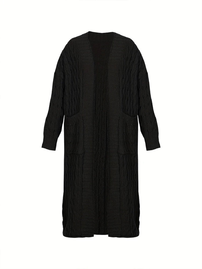 Kvinnors Stickad Jacka Långa Ärmar Högkvalitativt Garn-4