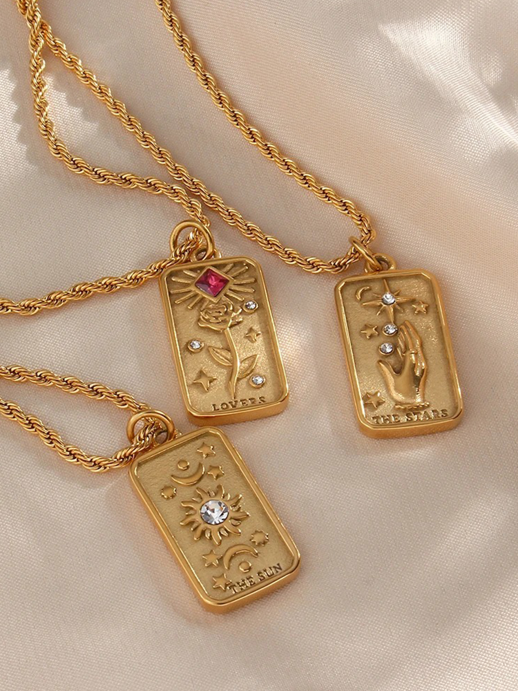 Dam Halsband Tarotkort Guld Smycke-4