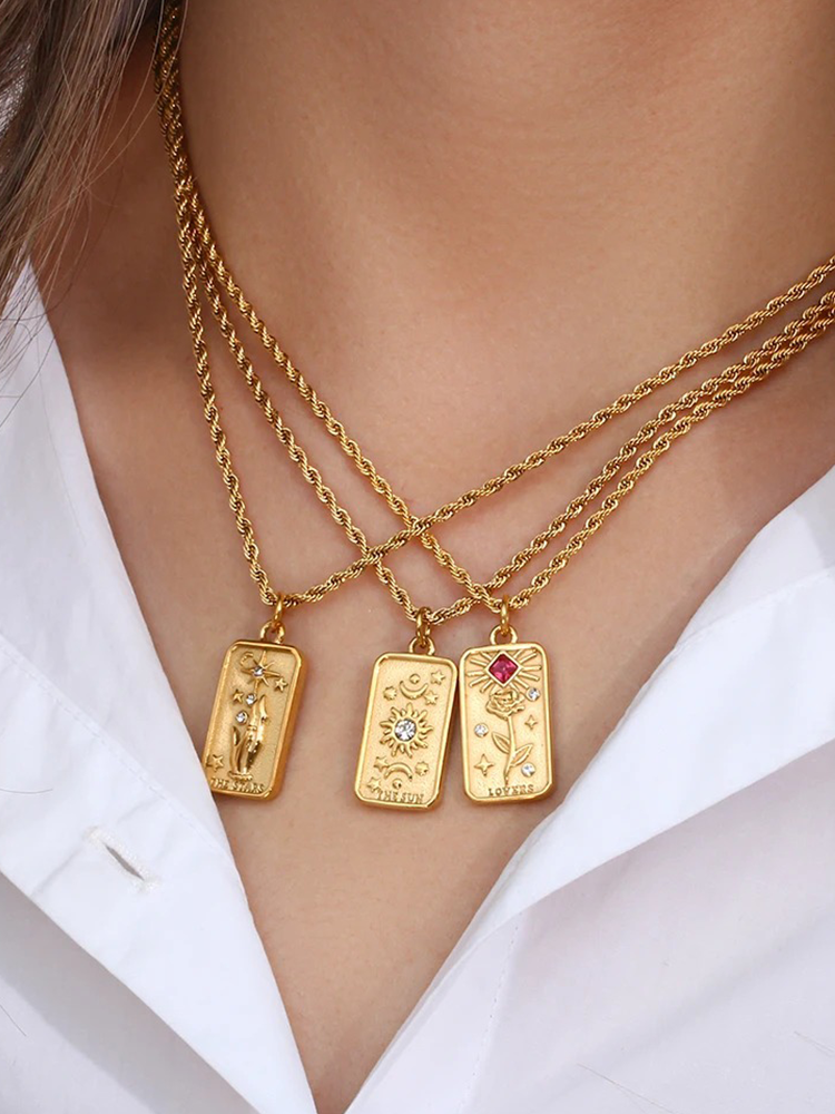 Dam Halsband Tarotkort Guld Smycke-3