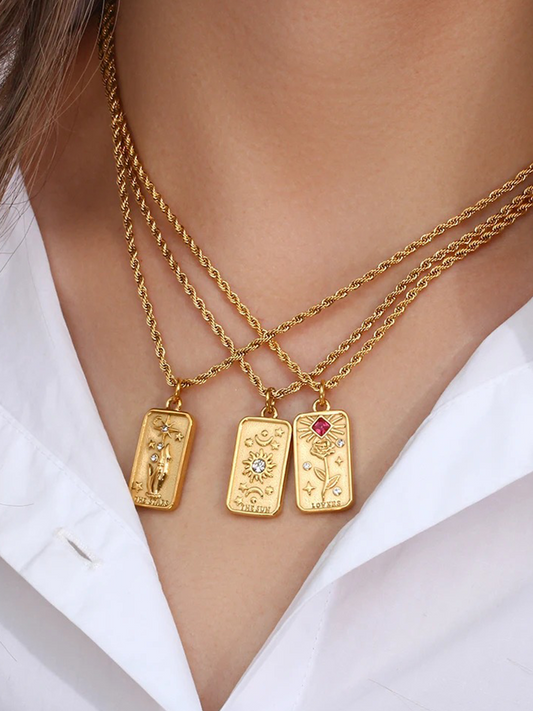 Dam Halsband Tarotkort Guld Smycke-3