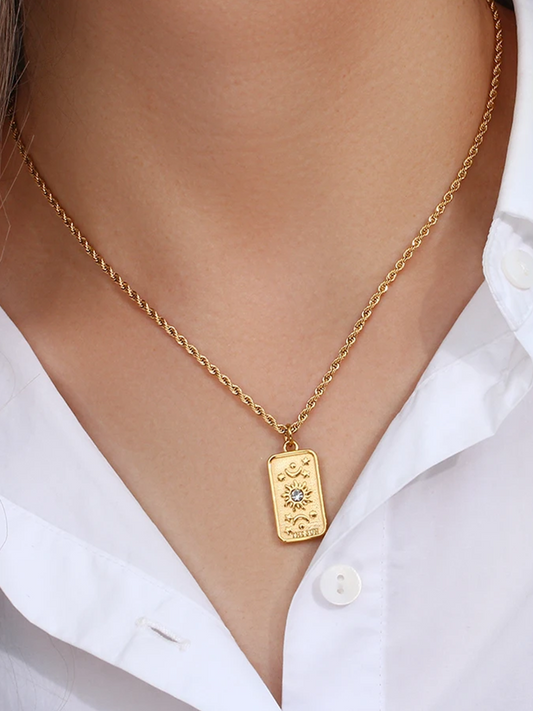 Dam Halsband Tarotkort Sol Guld Elegant Smycke-1