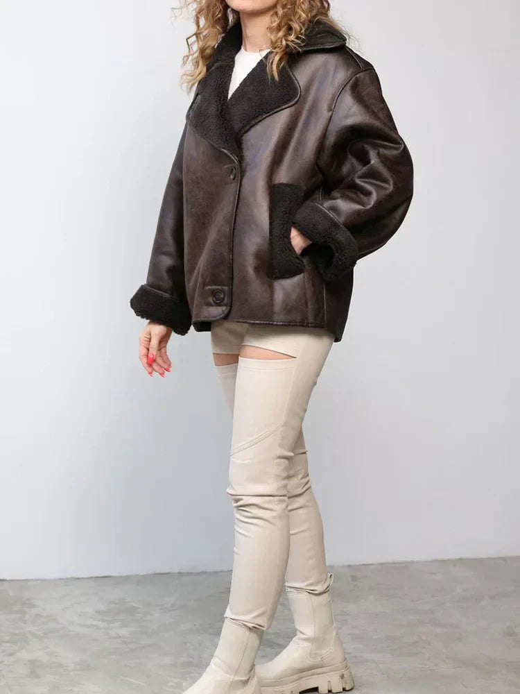 Kvinnor Läderjacka Vintage Stil Tidlös Elegans-2