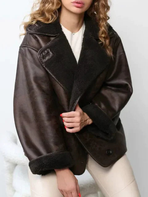 Kvinnor Läderjacka Vintage Stil Tidlös Elegans-1