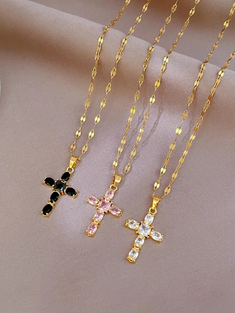 Dam Halsband Korsdesign Guld Zirkonia-2