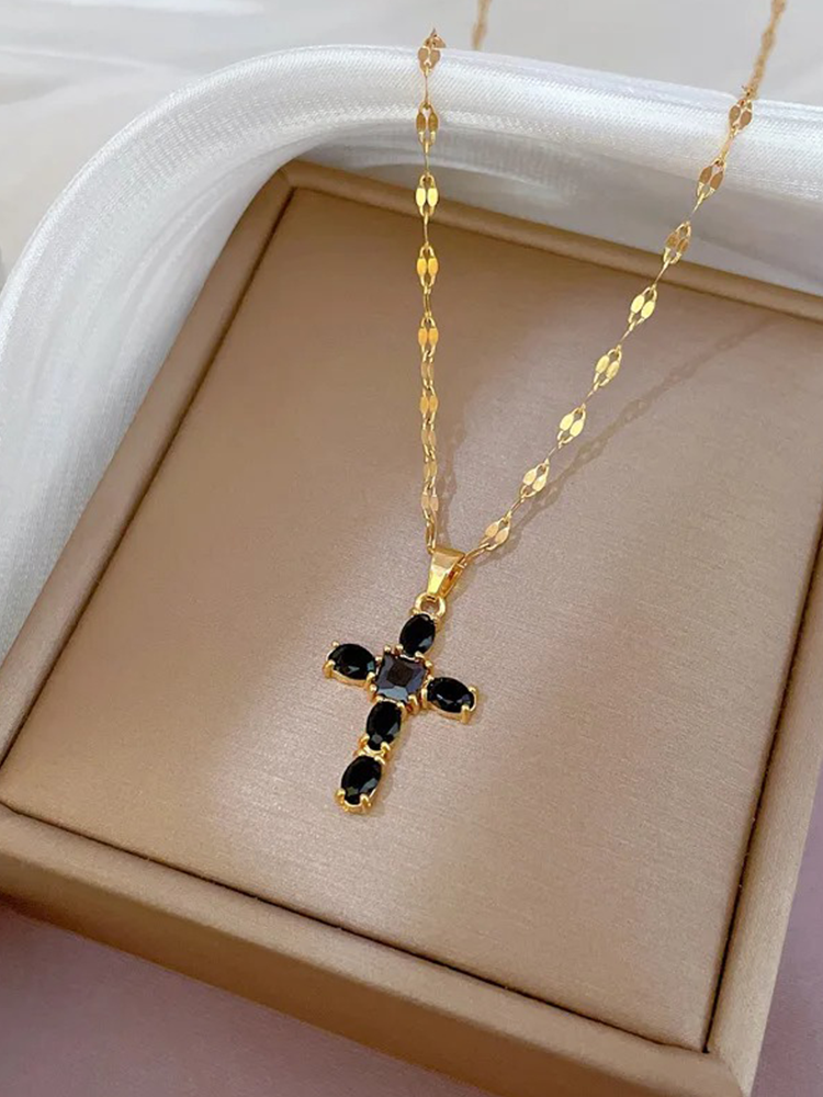 Dam Halsband Korsdesign Guld Zirkonia-4