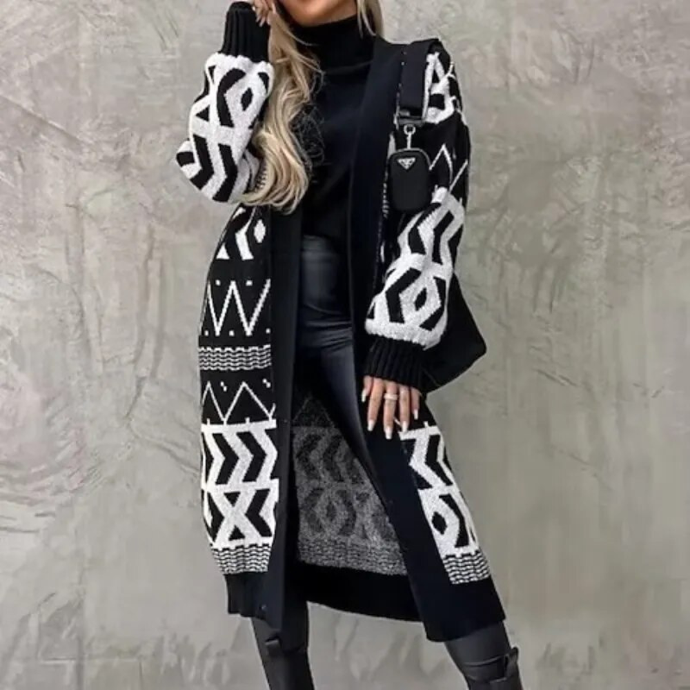 Kvinnor Lång Kofta Trendig Polyester Svart 1