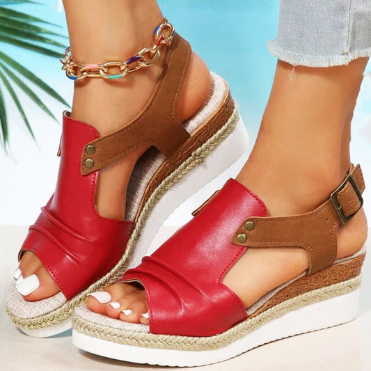 Dam Sandaler Fiskmun Design PU-LĂ€der Tjock Sula-1