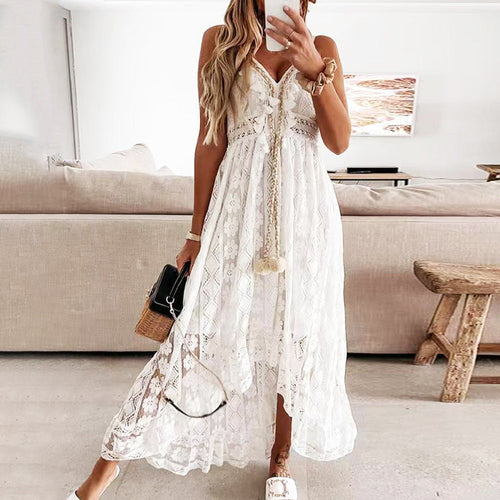 Dam Sommarklänning V-Neck Spets Polyester för Bröllop och Fest-1