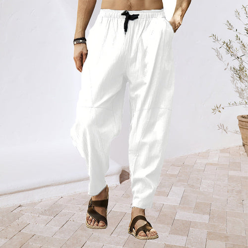 Herrbyxor med Elastiskt Midjeband i Andningsbart Linne Material-1