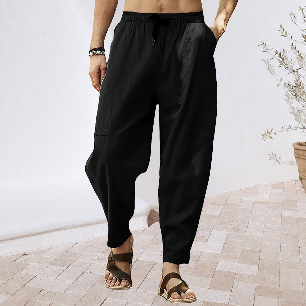 Variant image for Herrbyxor med Elastiskt Midjeband i Andningsbart Linne Material-11