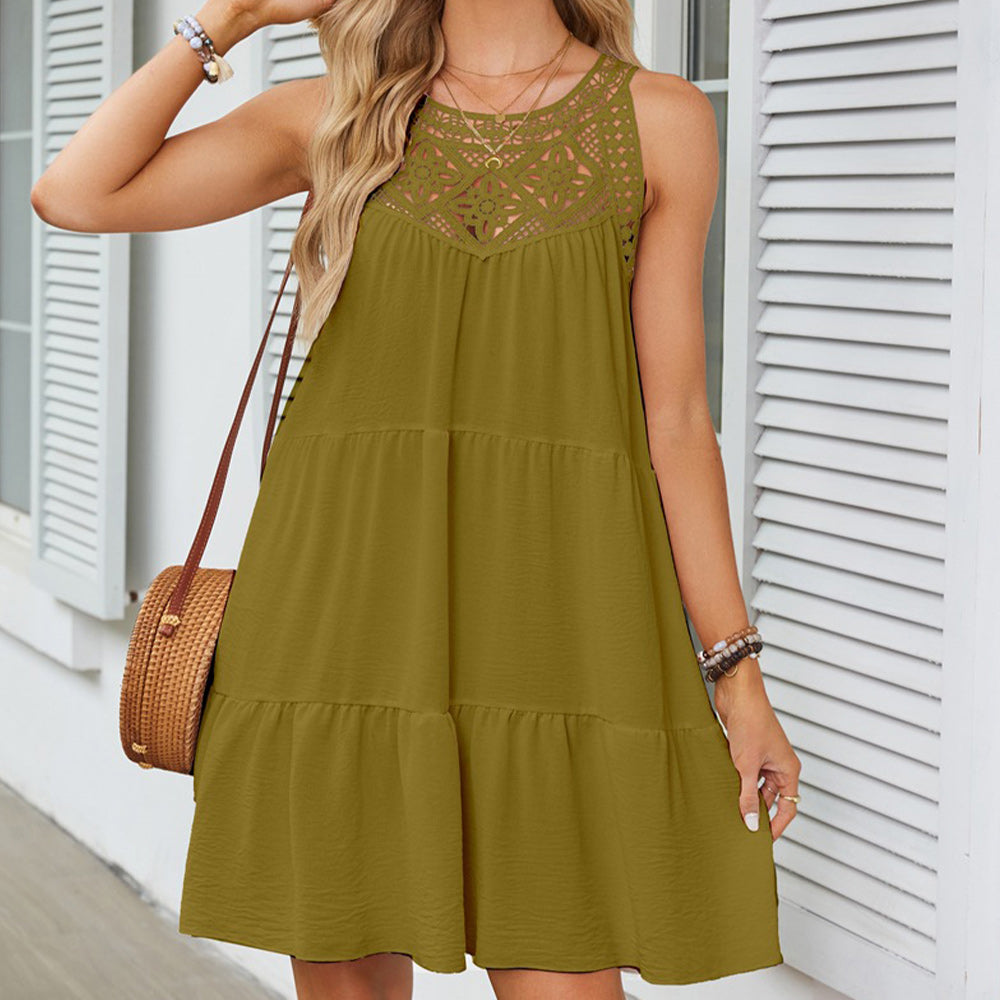 Kvinnoklänning A-line Spetsdetaljer Polyester 13