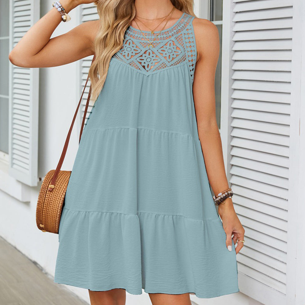 Kvinnoklänning A-line Spetsdetaljer Polyester 14