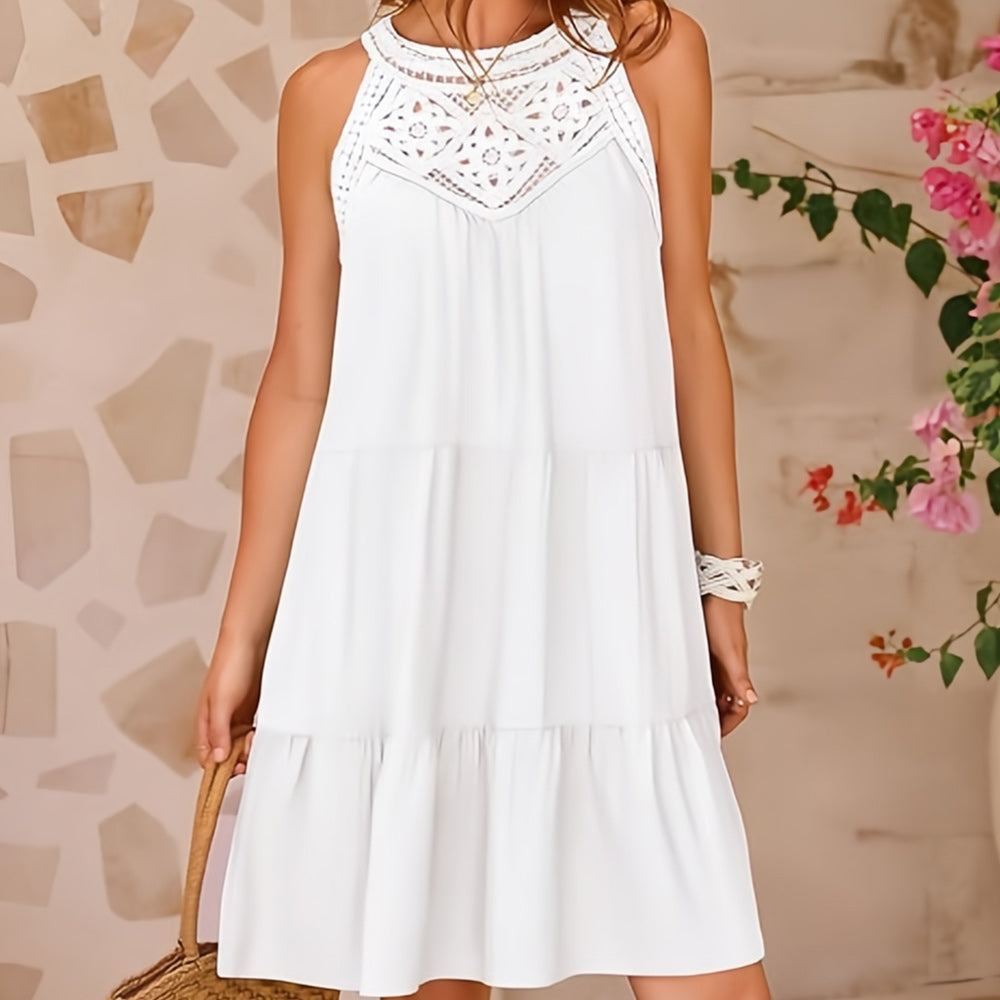 Kvinnoklänning A-line Spetsdetaljer Polyester 2