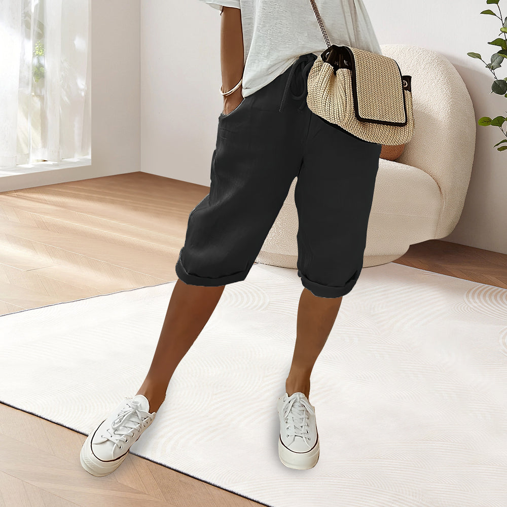Dam Fritidsbyxor Elastisk Midja Bomull och Linne 13