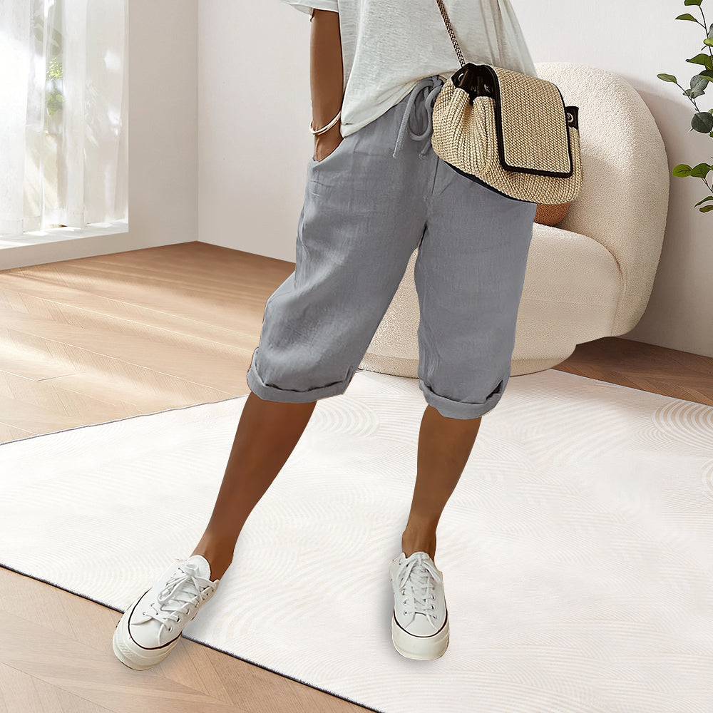 Dam Fritidsbyxor Elastisk Midja Bomull och Linne 14