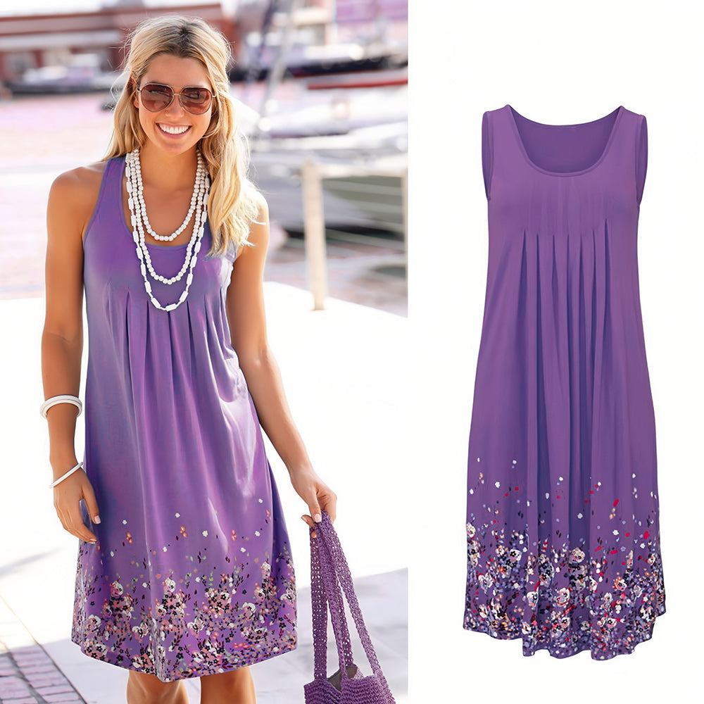 Kvinna Ärmlös Klänning Blommönster Polyester 4