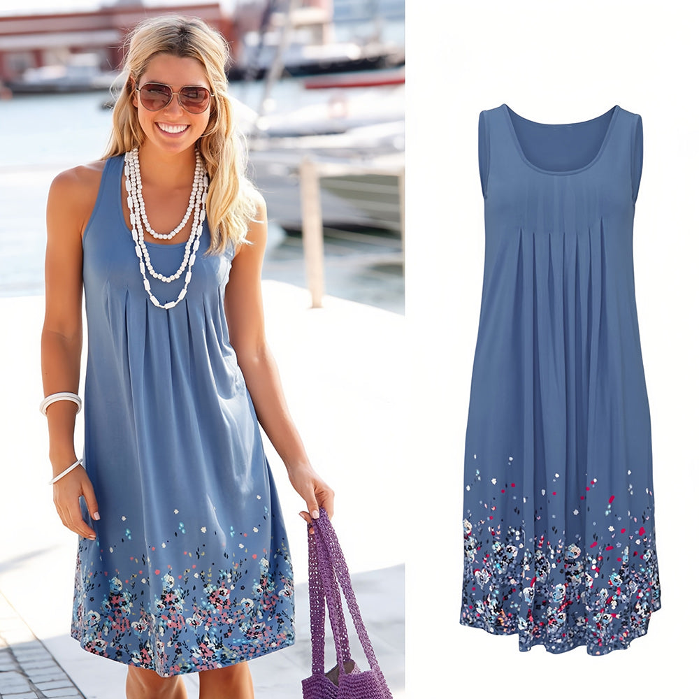 Kvinna Ärmlös Klänning Blommönster Polyester 6