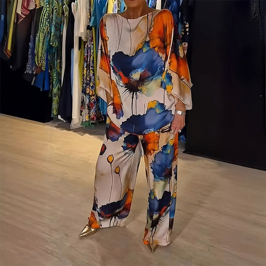 Kostym Set Dam LÄngÀrmad Blommönster Satin Elegant-1
