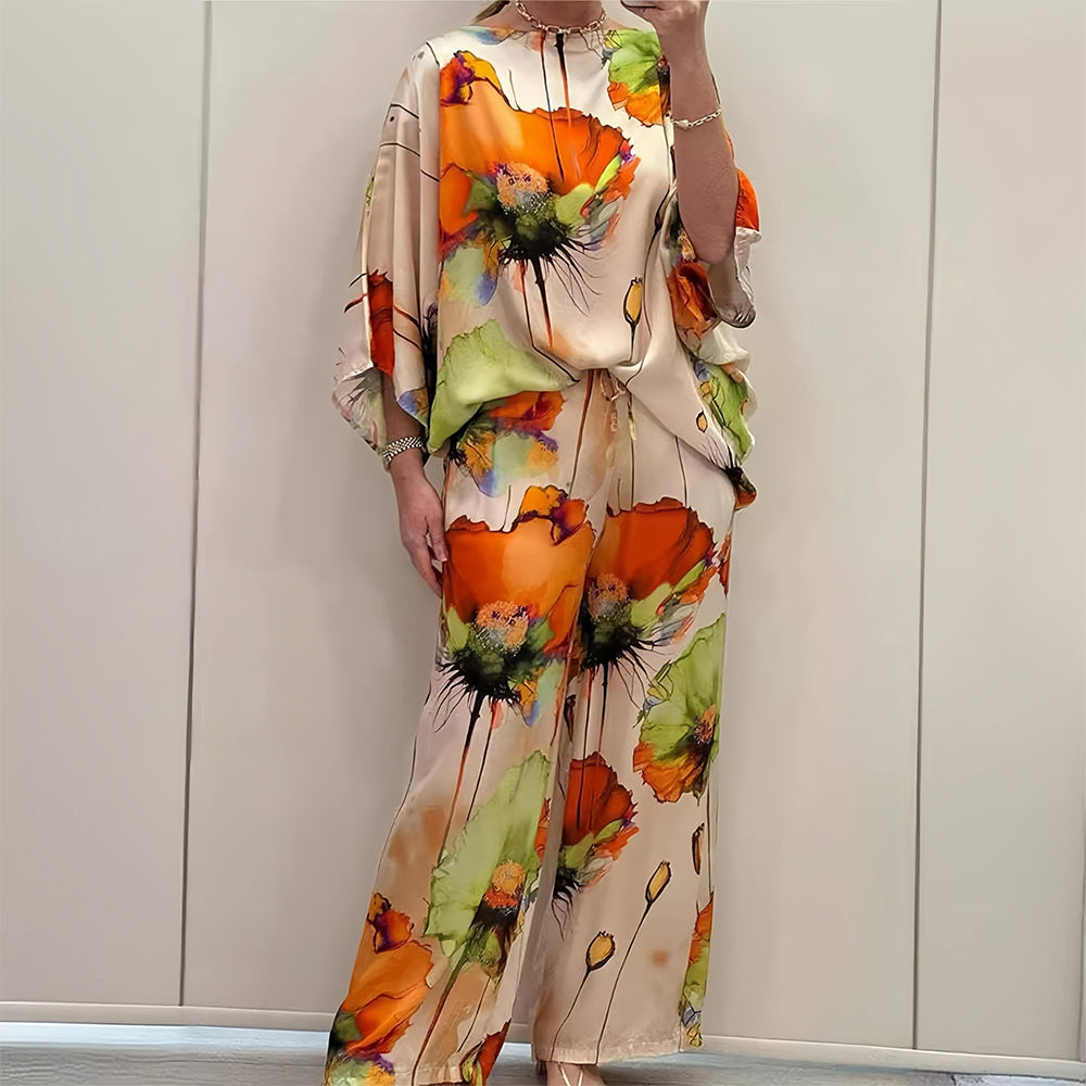 Variant image for Kostym Set Dam Långärmad Blommönster Satin Elegant-9