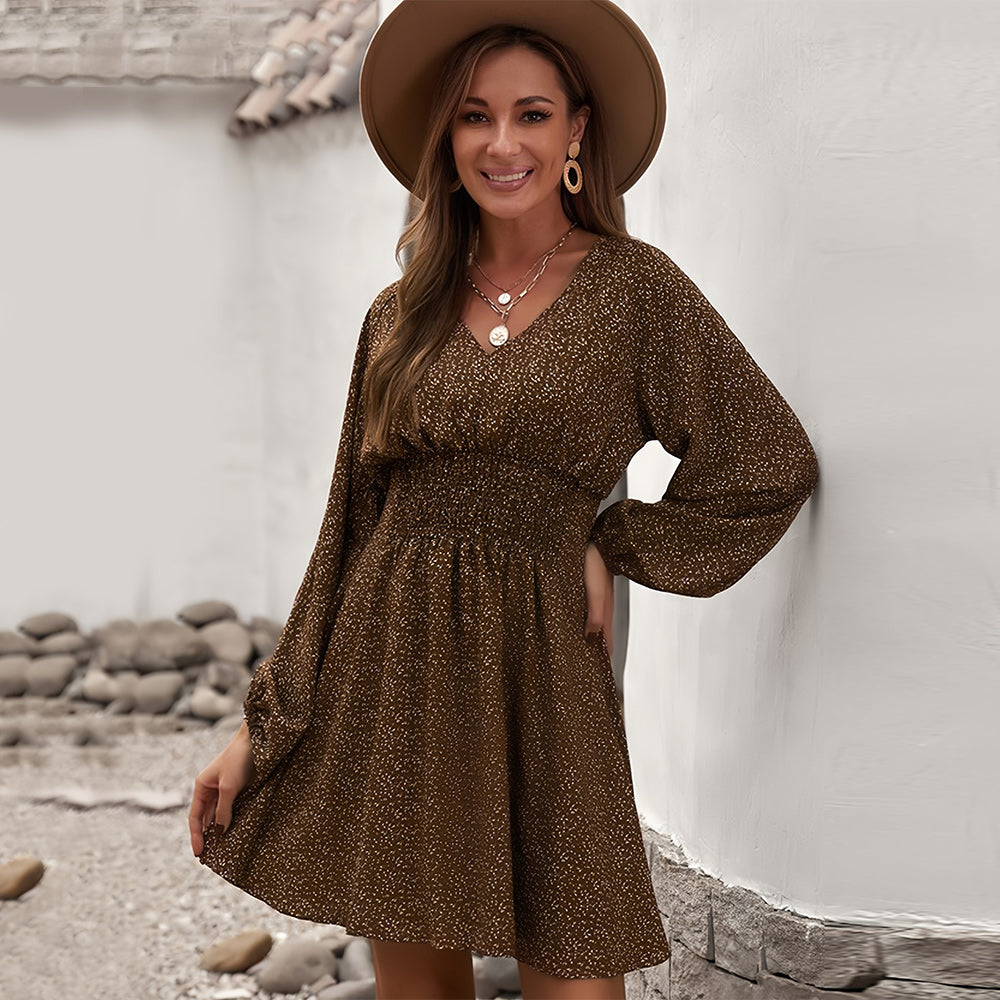 Kvinnoklänning med Djup V-ringning och Långa Ärmar – Loose Fit Polyesterklänning i Flera Färger 11