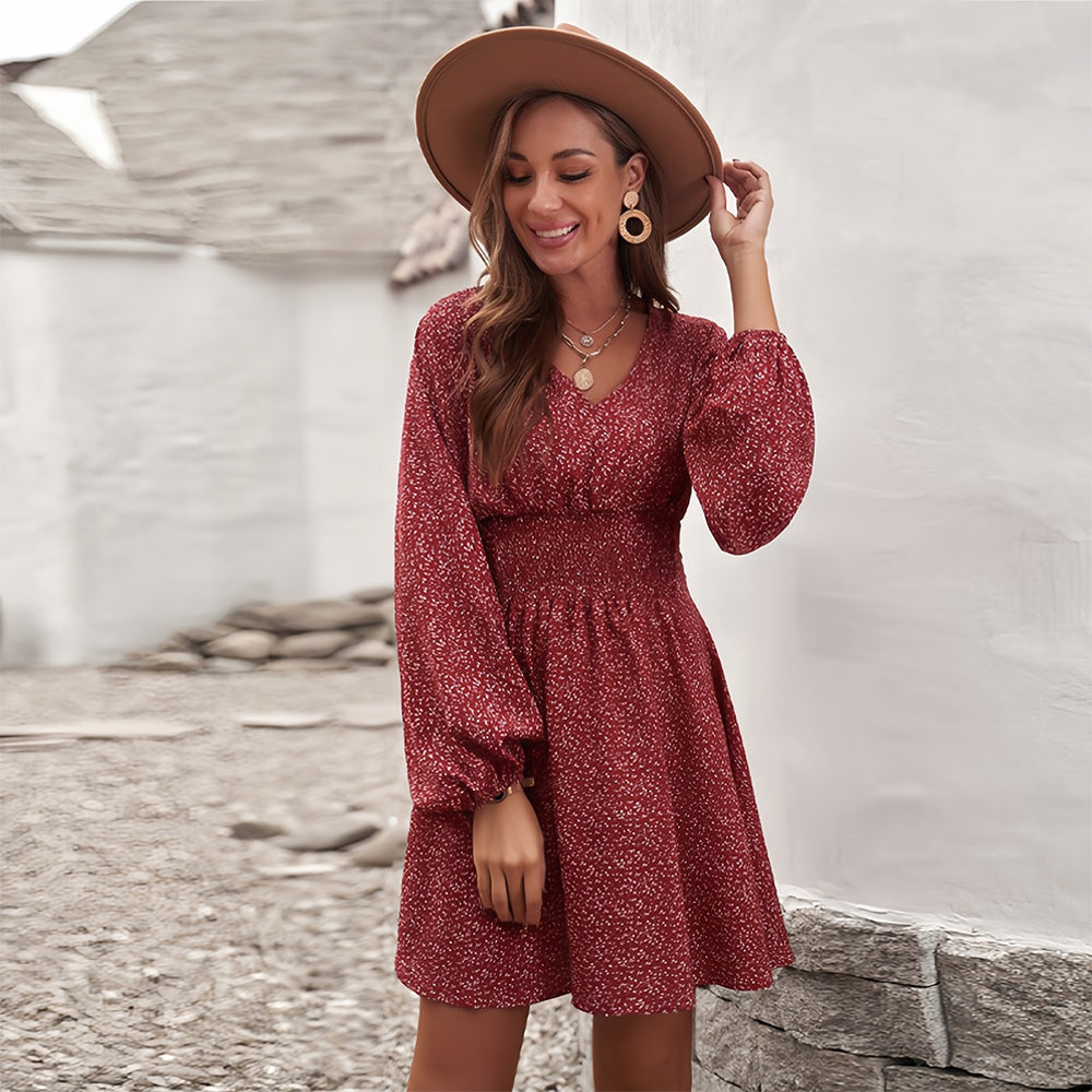 Kvinnoklänning med Djup V-ringning och Långa Ärmar – Loose Fit Polyesterklänning i Flera Färger 4