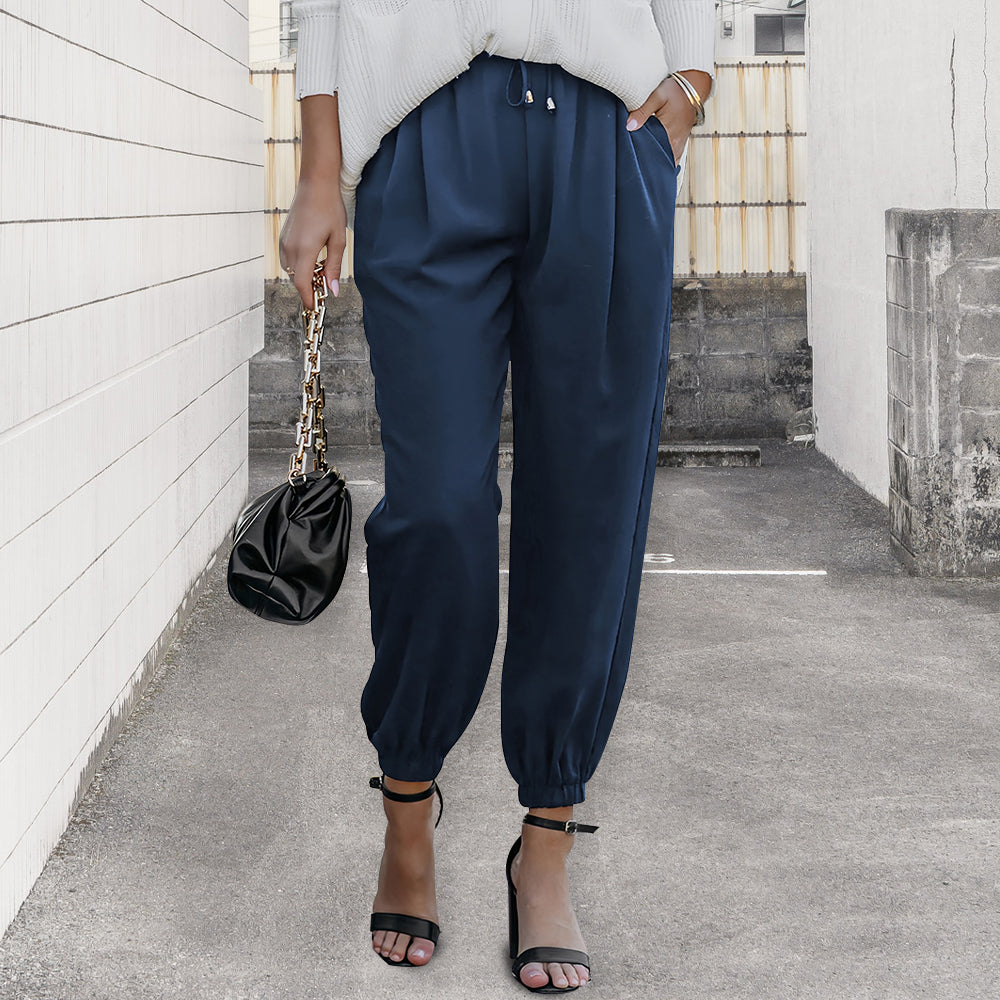 Variant image for Kvinnor Byxor Hög Midja Snörning Polyester-31