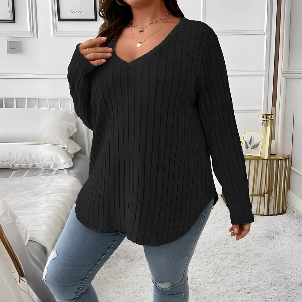 Kvinnors Långärmad Topp V-Hals Lätt Polyester-5