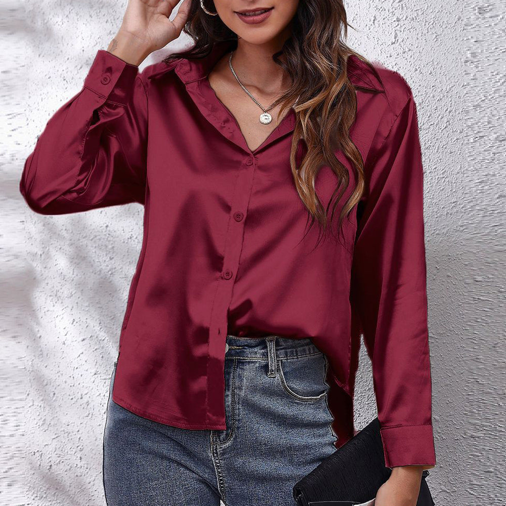 Variant image for Kvinnors Långärmad Skjorta Satinimitat Polyester-41