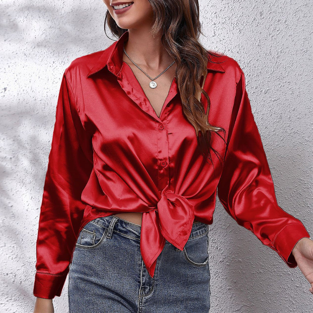 Variant image for Kvinnors Långärmad Skjorta Satinimitat Polyester-33