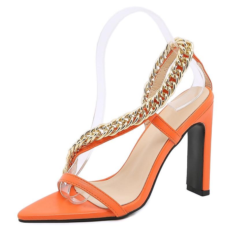 Dam Sandaler Slingback Kedjedesign PU Gummimönster-5