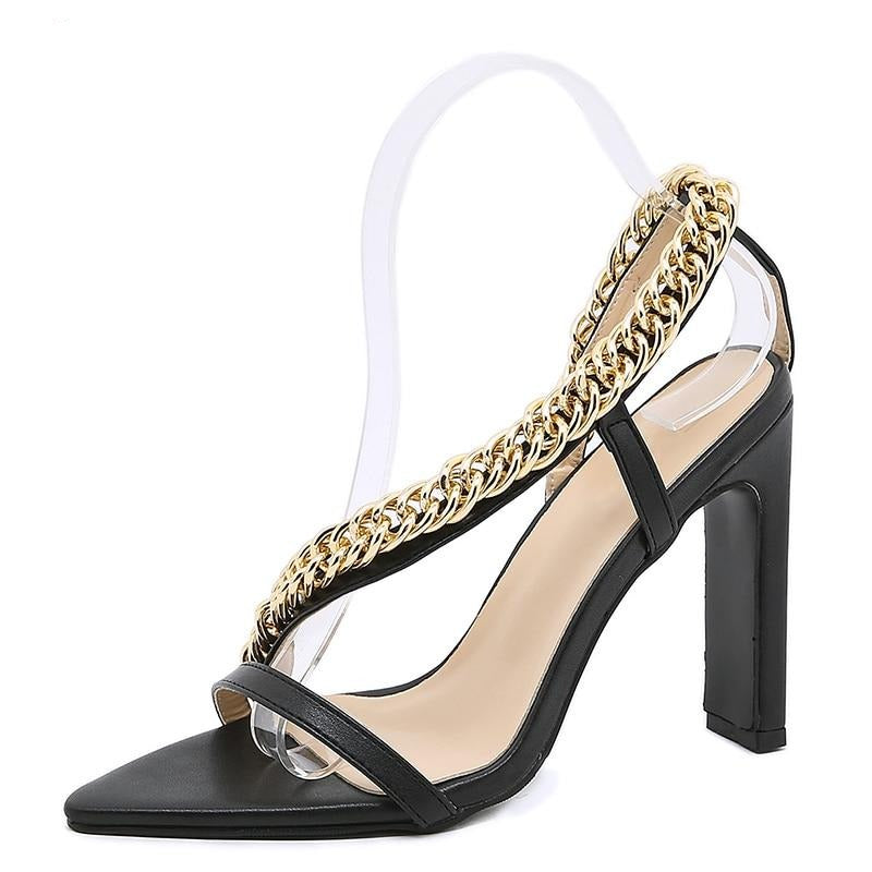 Dam Sandaler Slingback Kedjedesign PU Gummimönster-6