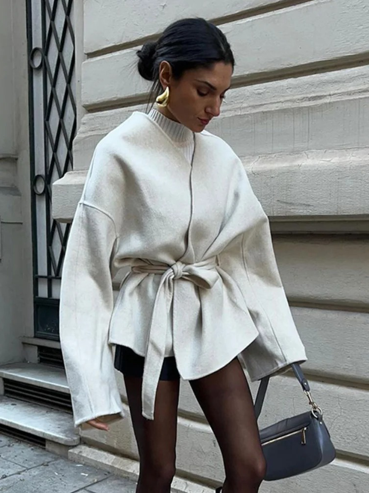 Dam Inpackningsjacka med Bälte Mjuk Tyg-2