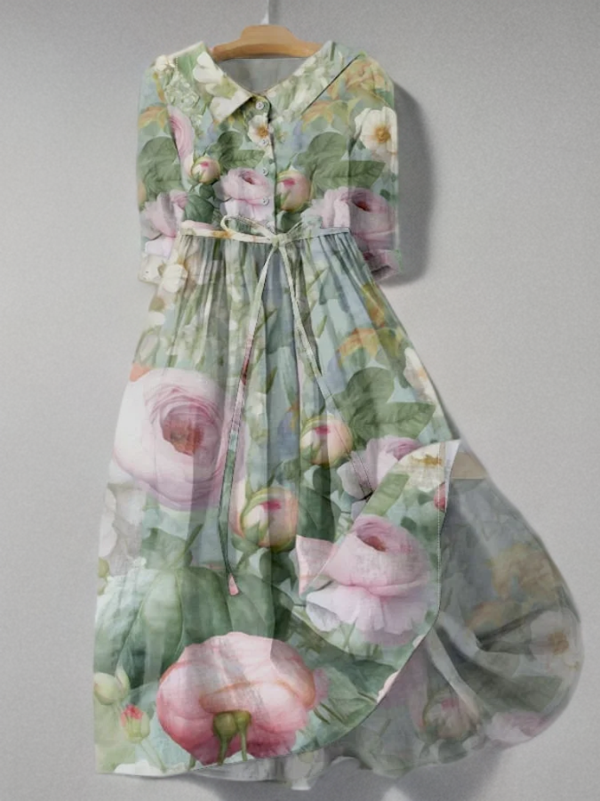 Variant image for Kvinna Spetsklänning Blommönster Lätt Material-8