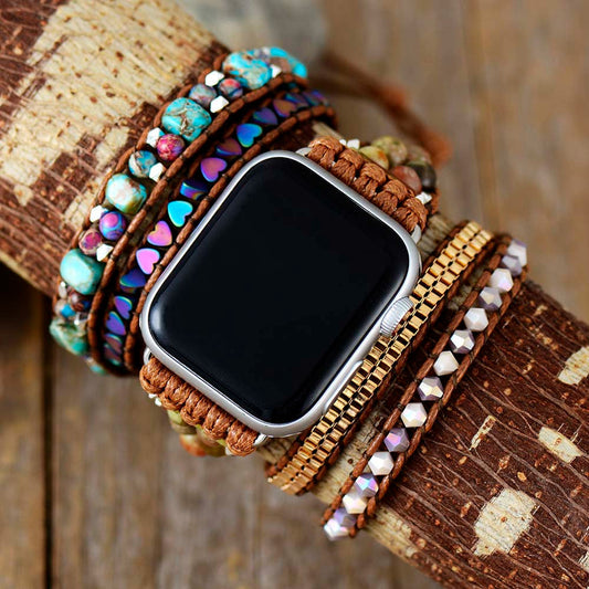 Klockarmband Läder Boho Stenar Handgjort med Jaspis och Onyx-1