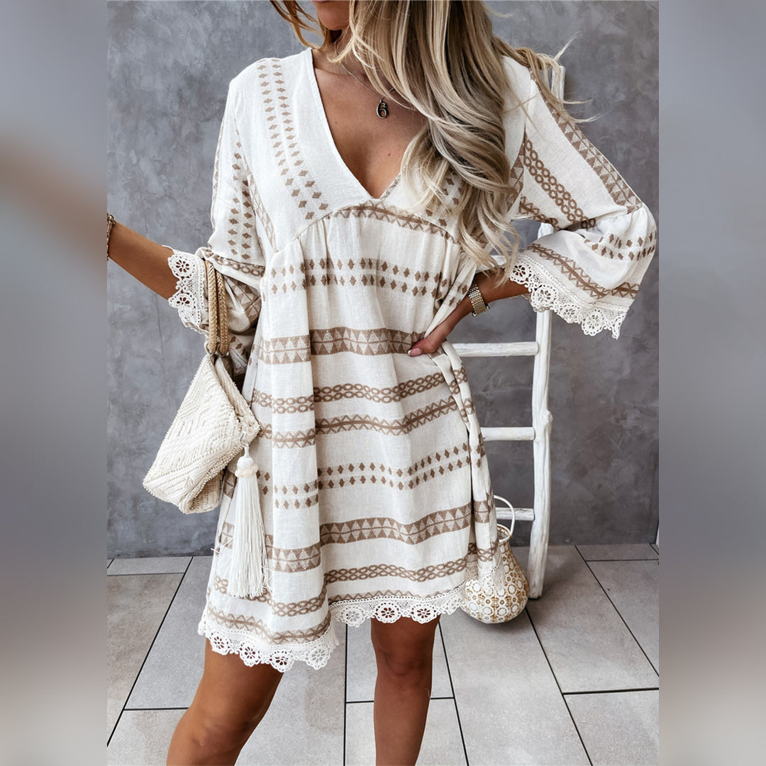 Fina Dam Klänningar Mini Boho Stil Polyester-3
