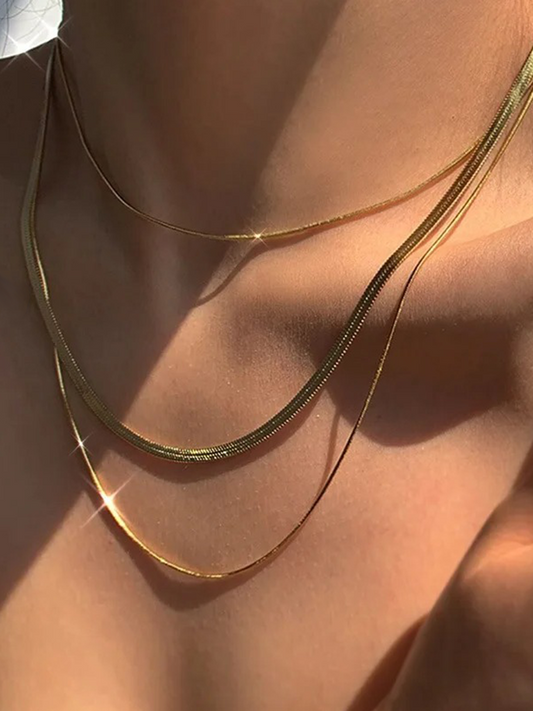 Dam Halsband Platt Ormkedja Guld Minimalistisk Design-1