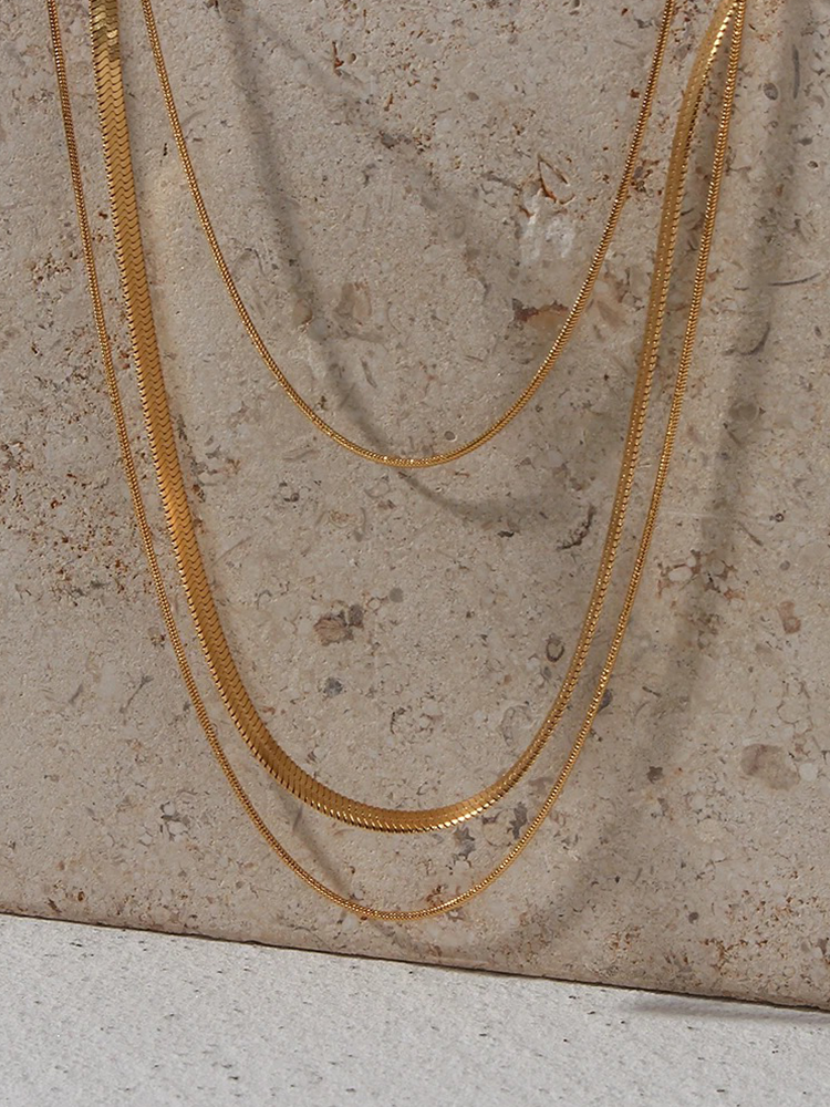 Dam Halsband Platt Ormkedja Guld Minimalistisk Design-4