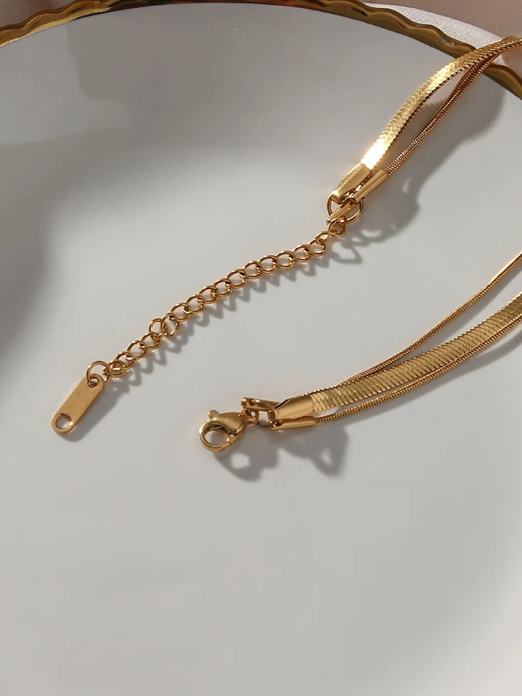 Dam Halsband Platt Ormkedja Guld Minimalistisk Design-5