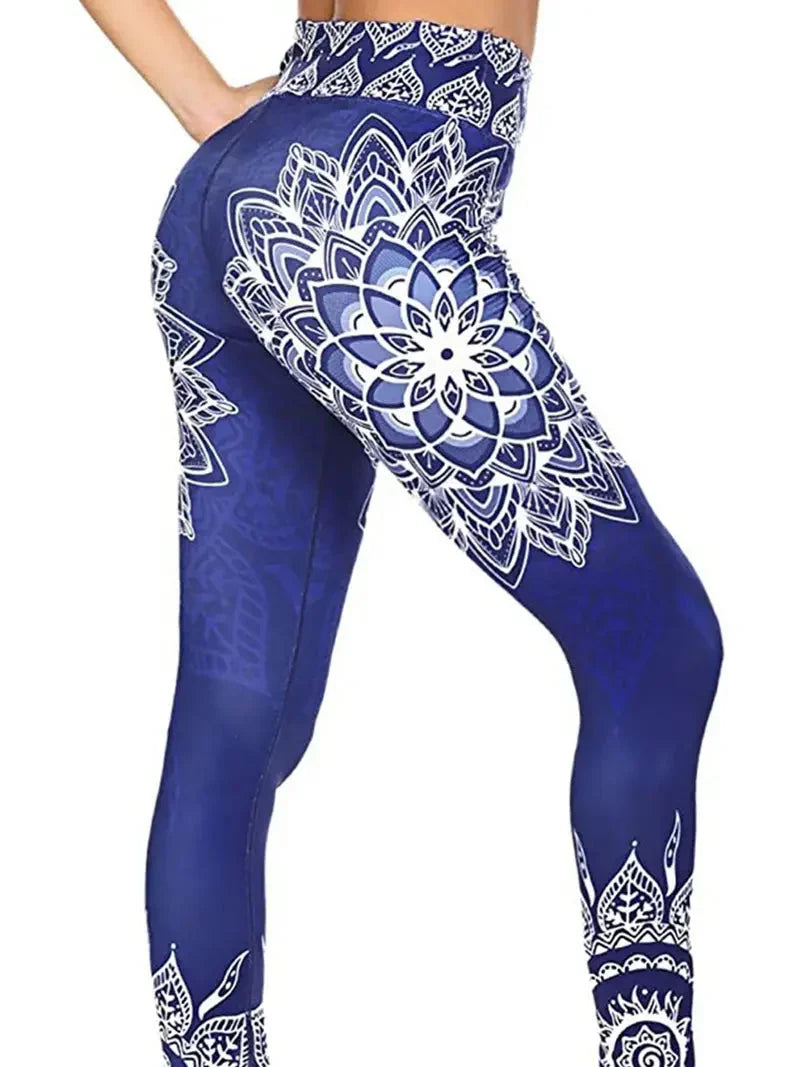 Variant image for Dam Träningsleggings Blommiga Hög Midja Fuktavvisande Tyg-5