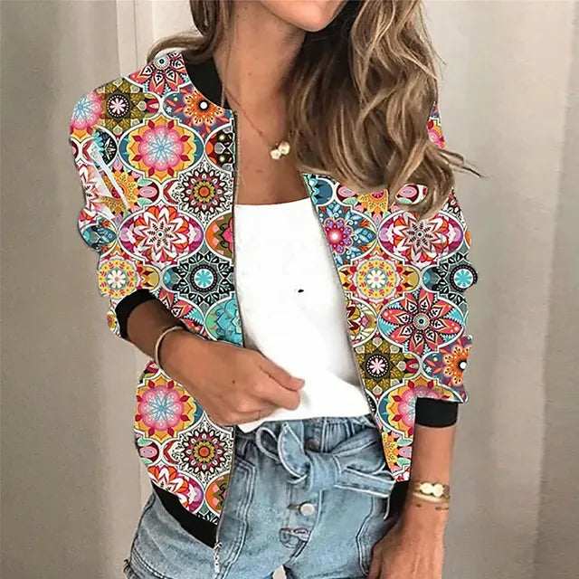 Damenjacke mit Blixtlås, Trendiges Druckmuster, Högkvalitativt Tyg, Bequem, Elegant, Größen S-XL 13